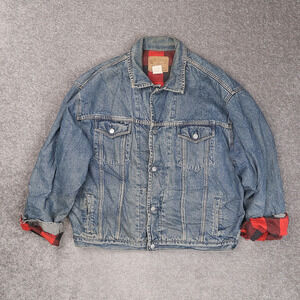 VTG GAP Buffalo Plaid Lined XL Blue Medium Wash Denim Button Jean Jacket